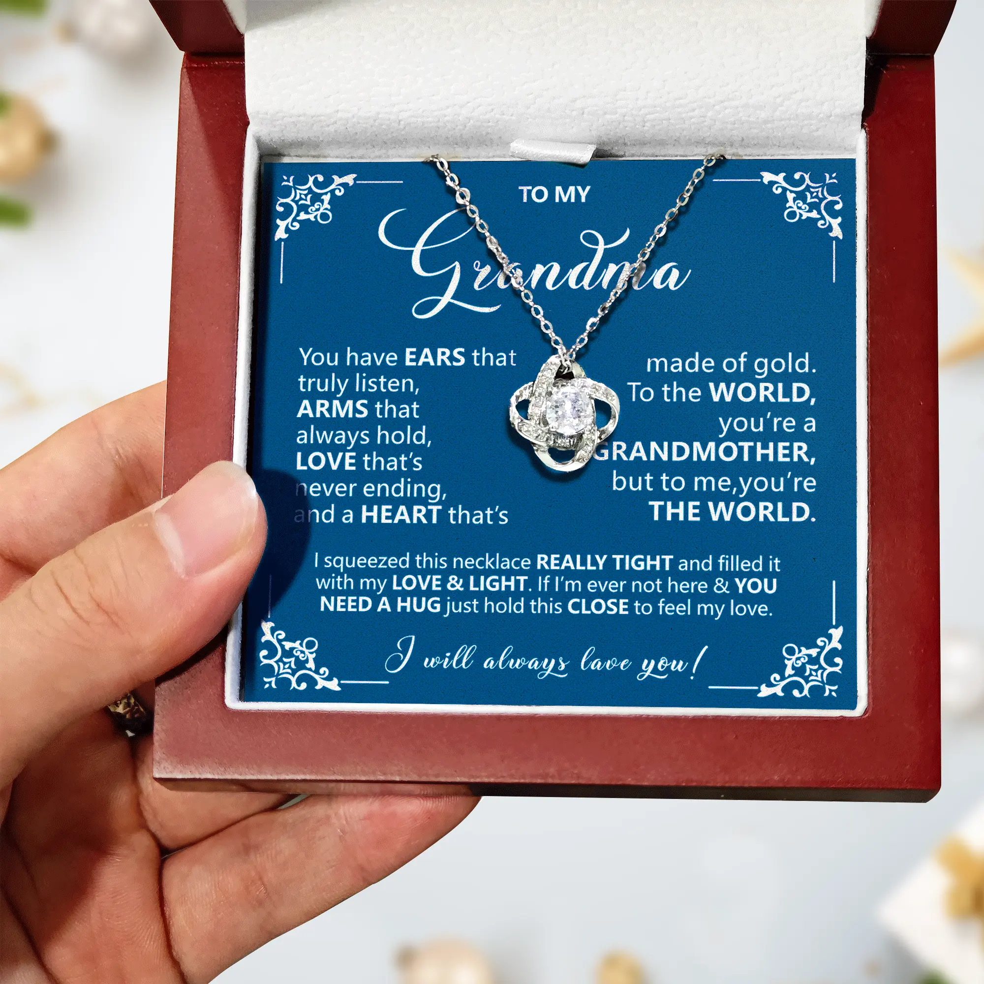 [To Grandma Necklace|Grandma Gift Version]Grandma Necklace Gift with Message Card, Meaningful Jewelry Gift for Grandma from Grandchild, Birthday or Christmas Gift, Love Necklace for Grandma in Luxury Light Up Box