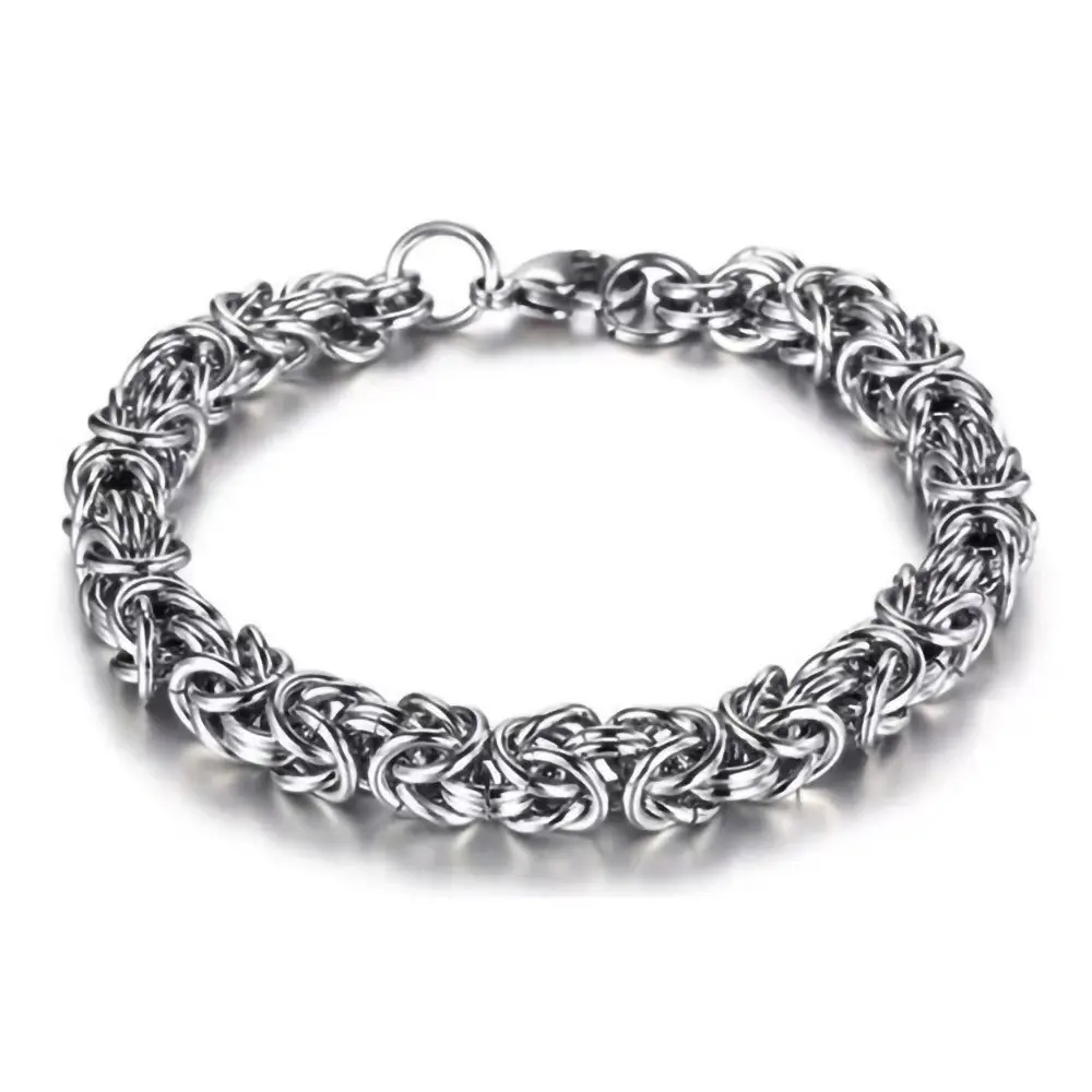 Men's Stainless Steel Byzantine Chain Bracelet, 7 mm Silver-Tone King Link with Lobster Clasp, 8in
