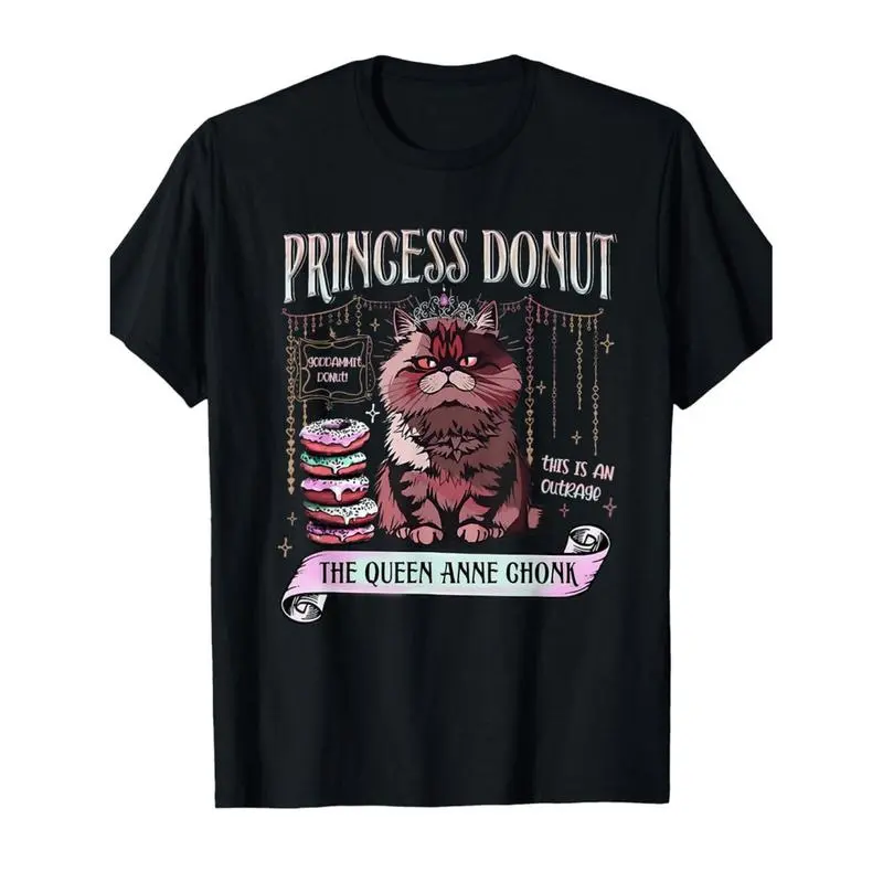 Men's Retro Princess Donut Dungeon Crawler Carl Graphic Tee - Aesthetic Cotton Crew Neck, Short Sleeve, Casual All-Season Top for Book Lovers with Playful Design, Leather-Vibe Office Wear, Pairable with Cargo Pants, Shortsleeve