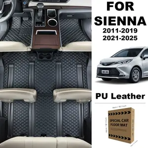 Car Floor Mats Compatible with 2011-2025 Toyota Sienna 7 Passenger, Luxury PU Leather, Exact Fit Customization, 3 Row Full Coverage, All Season Protection, Anti-Slip Backing, Upgrade Interior Accessories (Black)