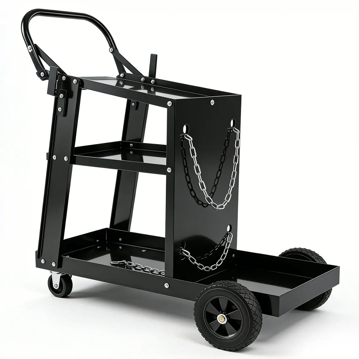 Heavy-Duty MIG Welder Cart - 400 lbs Static Capacity, Adjustable Top Shelf, 360° Swivel Casters, Cylinder Rack with Safety Chains