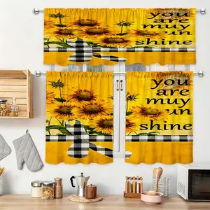 Bright Sunflower Kitchen Curtains, Rod Pocket, Light-filtering Polyester, Rod Not Included Foldable Colorful Room Divider living Transparent Leaf Print