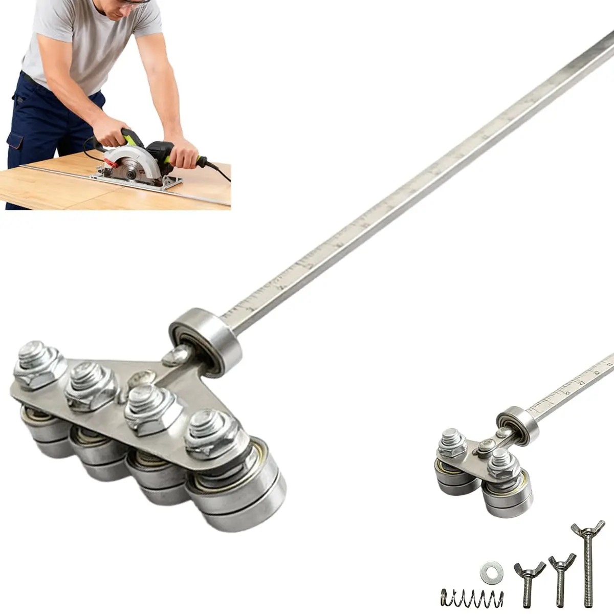 Stainless Steel Positioning Calipers Tool - Adjustable Guide Rail, Precise Measurement, Circular Saw Wood Cutting Guide (60*1*0.3cm) [Hardware]