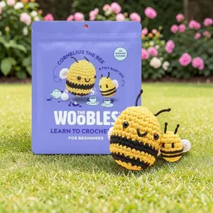 The Woobles Mommy & Me Cornelius the Bee Combo Crochet Kit for Beginners - Easy Peasy Yarn, Step-by-Step Tutorials, Lefty Friendly, Pre-Started, 3.75 in Tall