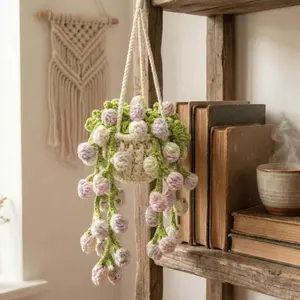 Aesthetic Handmade Crochet Flower Car Hanging Ornament Boho Potted Plant Rearview Mirror Charm Accessories Gift for Her Mom Birthday Christmas Anniversary Mother's Day All Season Cute Crochet Car Decor Interior Unique Air Freshener Diffuser 1PC