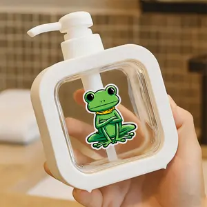 Cute Green Frog Cartoon Design Pump Dispenser - Plastic Hand Sanitizer Dispenser for Bathroom Kitchen, Refillable Liquid Soap Dispenser, Pump Bottle for Home Office Decor