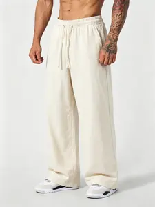 Men’s summer casual athletic pants made of pure cotton and linen, loose straight cut, lightweight and breathable, simple versatile design