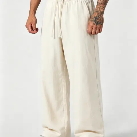 summervibes Men’s summer casual athletic pants made of pure cotton and linen, loose straight cut, lightweight and breathable, simple versatile design