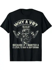 V Mechanical Theme Men'S T-Shirt - "Why V?" Pattern Comfortable Casual Crew Neck, Ideal for Car Enthusiasts