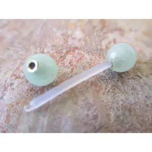 Bioflex Green Aventurine Natural Stone Barbell Nipple Ring Tongue Ring 14g (1.6mm) Piercing