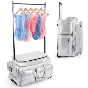 Dance Bag with Garment Rack, Glitter Silver 28" Dance Competition Must Haves Garment Bags for Travel, Costumes Rolling Garment Bag For Travel Collapsible Suitcase for Dancers Performers Recital