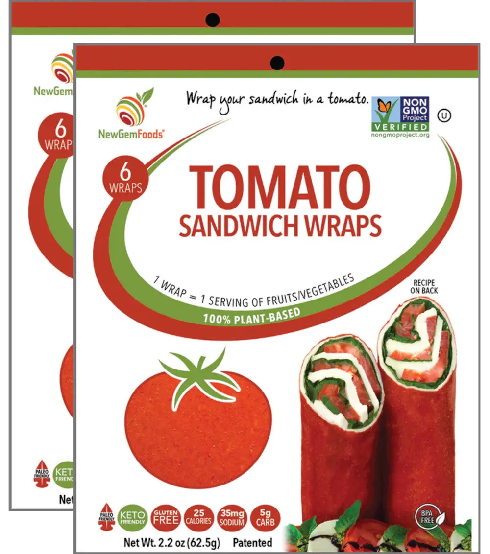 NewGem Sandwich Wraps - Fruit & Veggie Bread and Tortilla Alternative, Low-Calorie, Vegan, Gluten-Free (Two Pack, 12 Count)