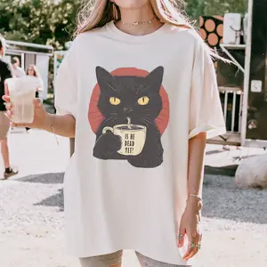 [Comfort Colors] Is He Ded Yet Funny Black Cat T-Shirt, Feminist Shirt, Shirt for Women