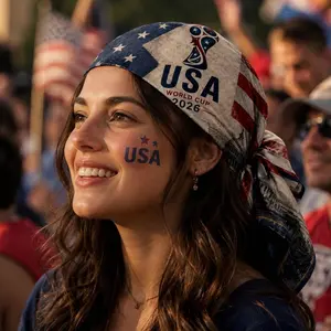 2026 USA Fan Scarf, American Flag Satin Bandana, Soccer Supporter Hair Wrap, Patriotic Fashion Accessory