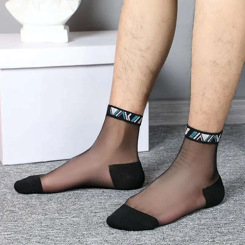 Men's summer thin ice silk glass silk non-slip and anti-hook crystal stockings transparent stockings
