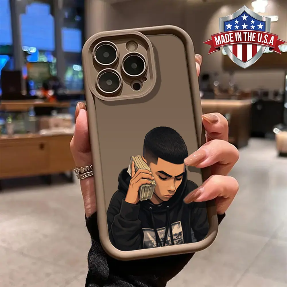 Stylish Money Talk Hustle Guy Cartoon Pattern Phone Case for iPhone Samsung 17 16 15 14 Pro Max 13 12 11 XR XS Plus Air Galaxy S26 S25 S24 S23 S22 Ultra Plus FE Shockproof Anti Drop Anti Scratch Durable Impact Resistant Soft TPU Cover gift for boy girl