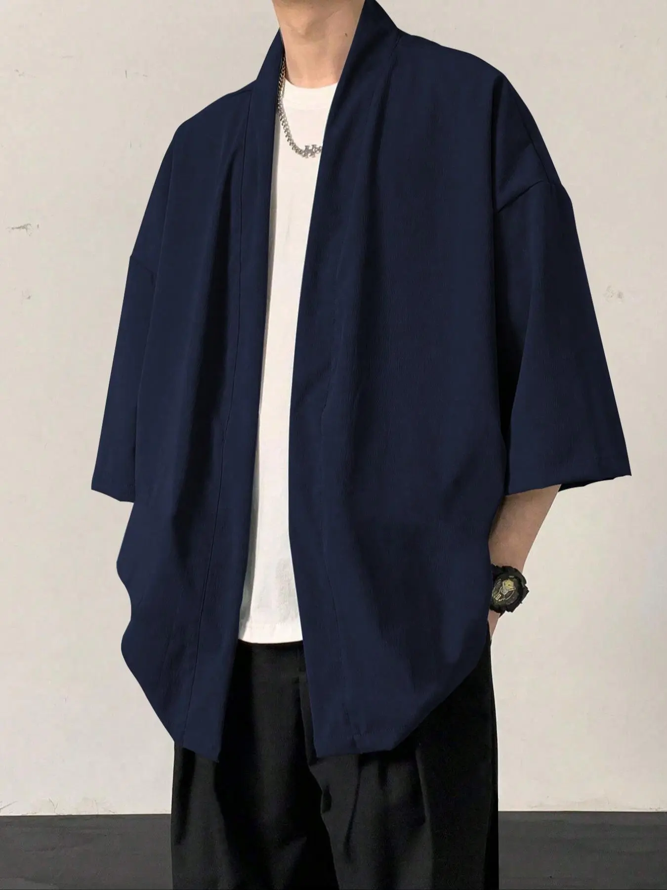 Men's Solid Color Plain Minimalist Short Sleeve Open Front Kimono, Regular Fit Casual Comfy Top for Daily Wear, Men's Clothes Menswear for Summer, Gamis