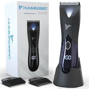 HUMMINGBIRD MK6 Body Hair Trimmer for Men – Wide Ceramic Blade, No Nick, No Cut, Ball Trimmer & Body Shaver, Waterproof, USB-C Rechargeable, LED Display, Charging Dock & Travel Pouch, Body Trimmer