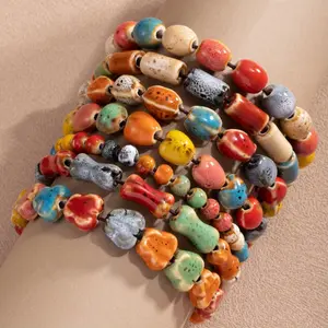 7pcs of hand-fired ceramic simple mixed-color round bead bracelet for women, retro ethnic style multi-color bead bracelet set, suitable for daily wear