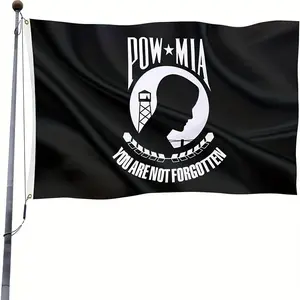 Pow Mia Flag - Vibrant Colors and Fade Resistant, Remembered Prisoner Flag Polyester with Brass Straps Rings, 3x5 Feet