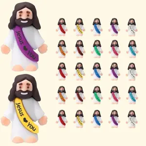 25 Pcs Mini Jesus Figures Original Design Decor Easter Egg Stuffers - Cute Jesus Ornaments Toys Christmas Decorations Tradition Religious Party Favors Sunday School Baptism Gifts Celebrate Random Colors Rubber Religious Decoration