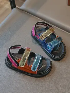 Summer New Unisex Kids Rhombus Pattern Velcro Sandals, Adjustable Back Strap, Soft Anti-Slip Thick Sole, Breathable Beach Shoes, Daily Wear