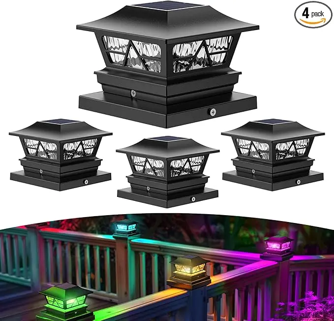 Viewsun Solar Post Lights Outdoor Waterproof RGB Color Changing Modes Fence Post Cap Lights, Deck Post Lights Solar Powered for 4x4 5x5 6x6 Wooden or Vinyl Yard Garden Patio Decor, Black(4 Pack) Christmas gift set