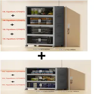 7 Layer NewGray 23.62in Foldable Storage Box With Multi-tier & Doors, Stackable Shoes Storage Containers For Sundries, Books, Clothes, Household Storage Organizer For Closet, Wardrobe, Bedroom, Bathroom, Office, Kitchen