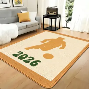 Football Theme Living Room Rug, Anti-Slip Sport Style Carpet, Soft Comfortable Decorative Mat, Indoor Use, 0.8cm Thickness, Faux Wool Material