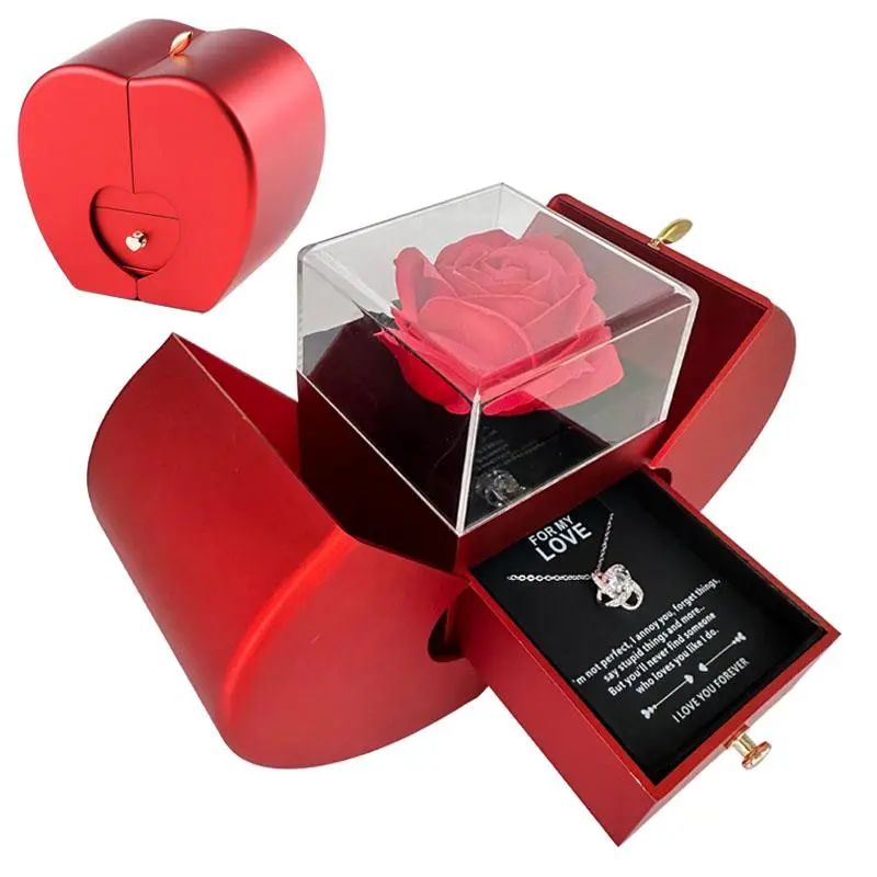 Classic Eternal Rose Jewelry Storage Box Set - With Elegant Pendant Necklace & Gold Card Box, Home Organizer, Mother's Day Gift for Anniversaries