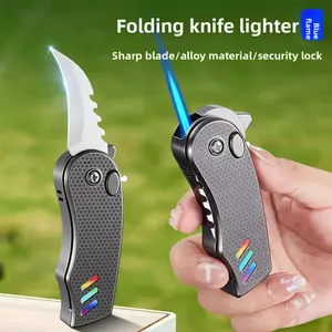 【No gas tank included】Windproof Blue Flame Lighter, Outdoor Jet Torch Lighter, Folding Knife Lighter, Multifunctional Portable Lighter, Lighter with Safety Lock, Suitable for Outdoor Adventure Camping Barbecue Lighter, Men's Gift