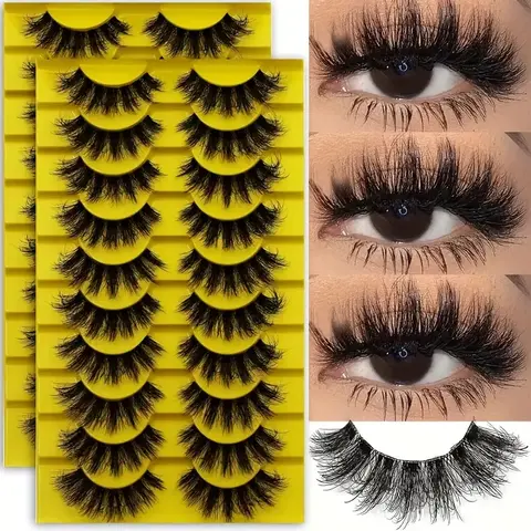 【Buy 1 Get 1 Free】Lashes Mink Fluffy False Eyelashes Wispy Fluttering Explosive Effect Dramatic Eyelashes 6D Curly Strip Lashes Thick Long Fake Eye Lashes 10 Pairs Pack Daily Makeup product lover