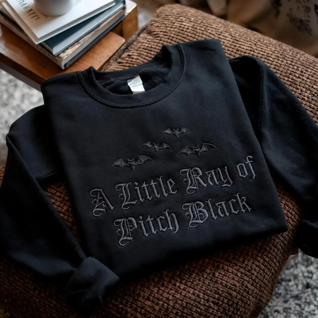 Embroidered 'A Little Ray of Pitch Black' Sweatshirt, Dark Humor Gift, Timeless Appeal, Simple and Clean, Casual Cool, For Every Occasion
