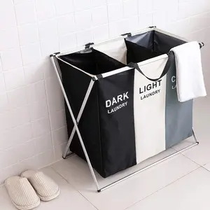 3-Section Laundry Basket Organizer Foldable Hamper with Dividers Large Capacity Freestanding Lightweight Clothes Sorter Bedroom Dorm Bathroom