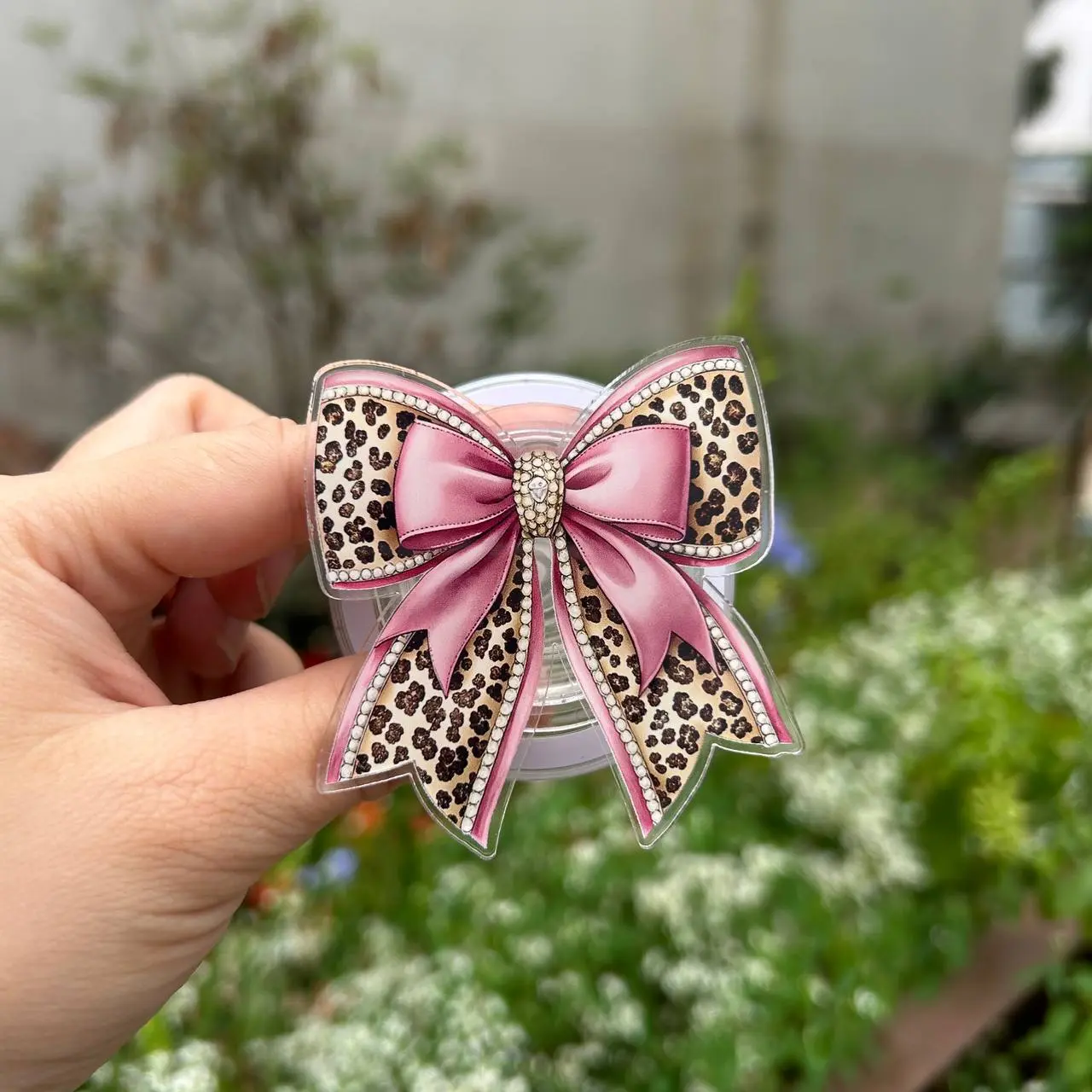 Pink Leopard Bow MagSafe Phone Grip – Girly Aesthetic Gift