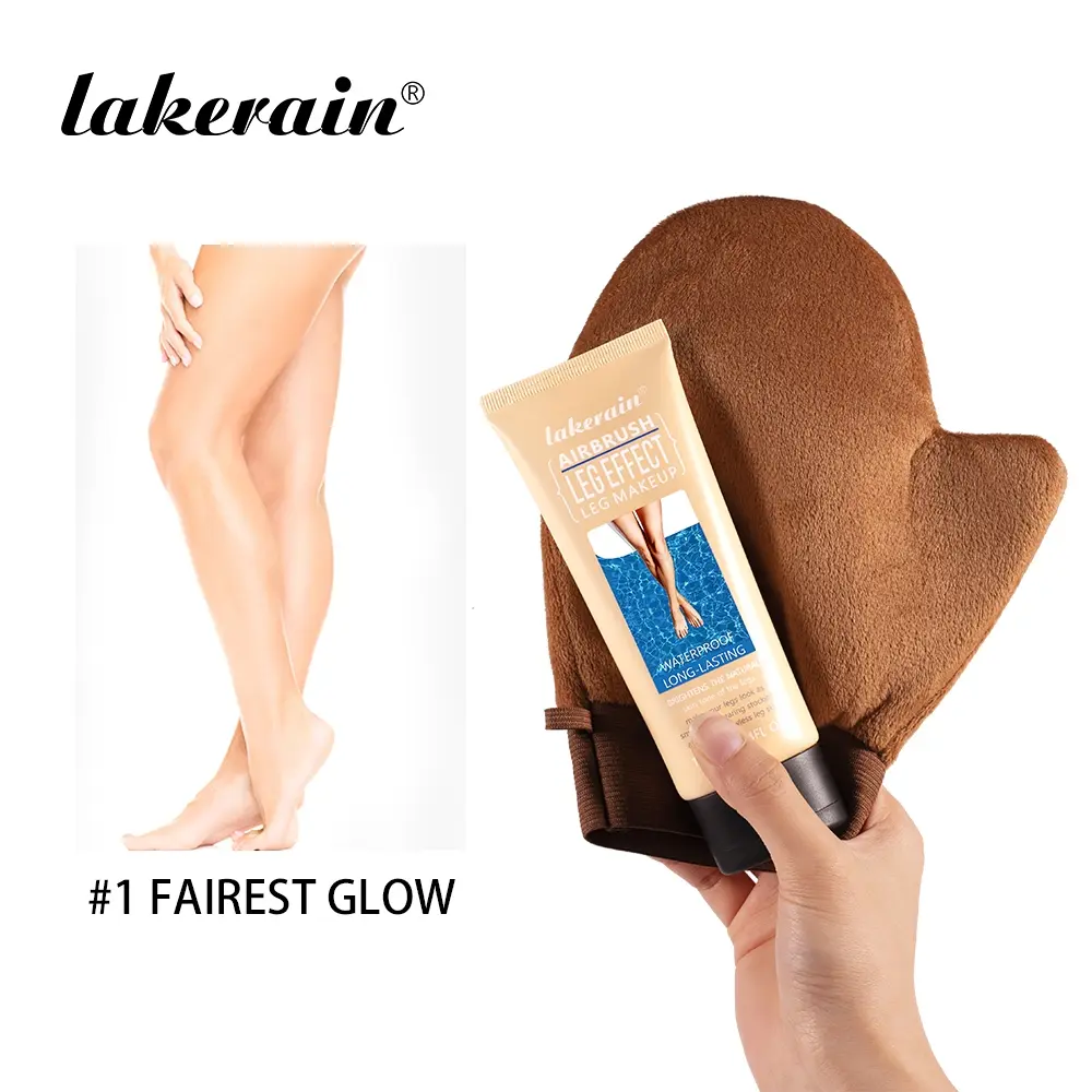 Lakerain Leg Natural Foundation with Tanning Gloves - Wheatish Self-Tanning Bronzer, Full Coverage & Natural, Waterproof & Long-Lasting, Easy Barely-There Tanned Legs