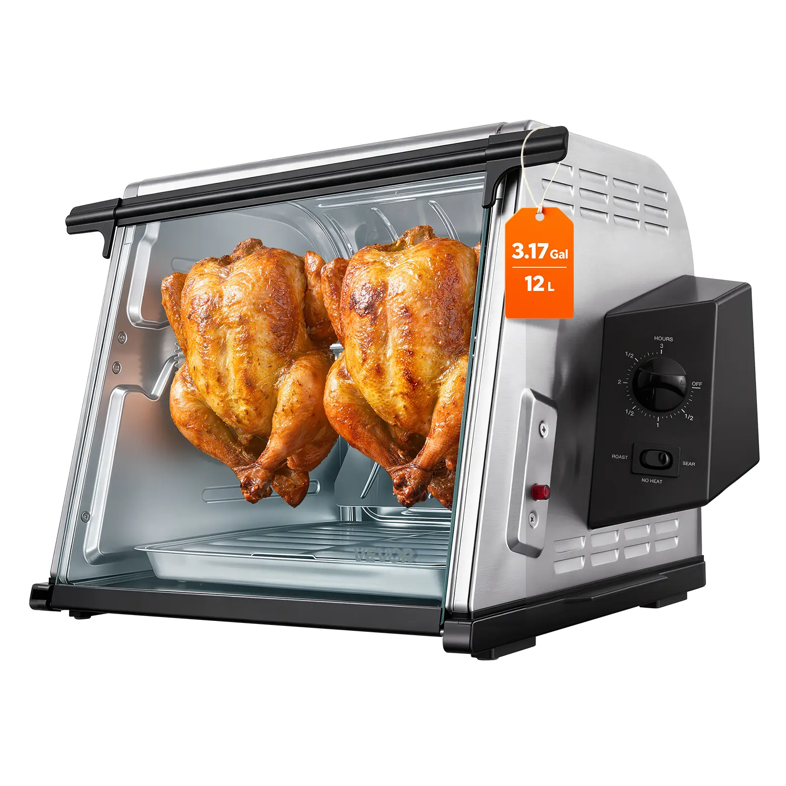 VEVOR Rotisserie Oven Large Capacity 12L Shawarma Grill Machine 1250W, for Chicken, Beef Ribs, Lamb Leg, Grilled Vegetables, Countertop Grill Roaster with Heat-Resistant Door and Timer Control