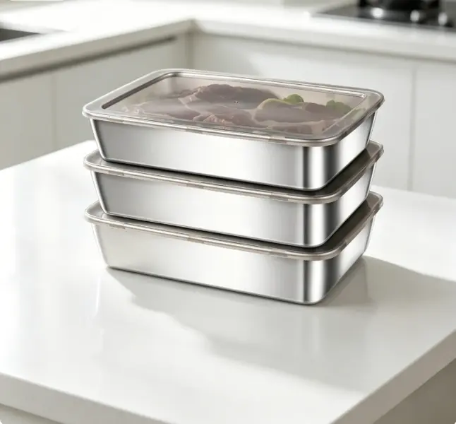 Stainless SteelFood Storage Containers setsstorage box with lidfreezer FrozenKitchen tray with lidOven plateSide dish plate Freezer & Dishwasher Safe