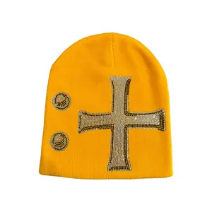 STYRO Unisex Yellow Signal Beanie (1 Size) - high quality rhinestones