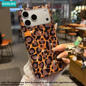 Koolife 1pc Luxury Brown Leopard Print Glitter Protective Phone Case, Shockproof Full Coverage, Compatible with iPhone 17 17 Pro 17 Pro Max 17 Air 16 15 14 13 Series, Fashionable Back Cover Must-Have, Casing, Smartphone, Cellphone, Accessories