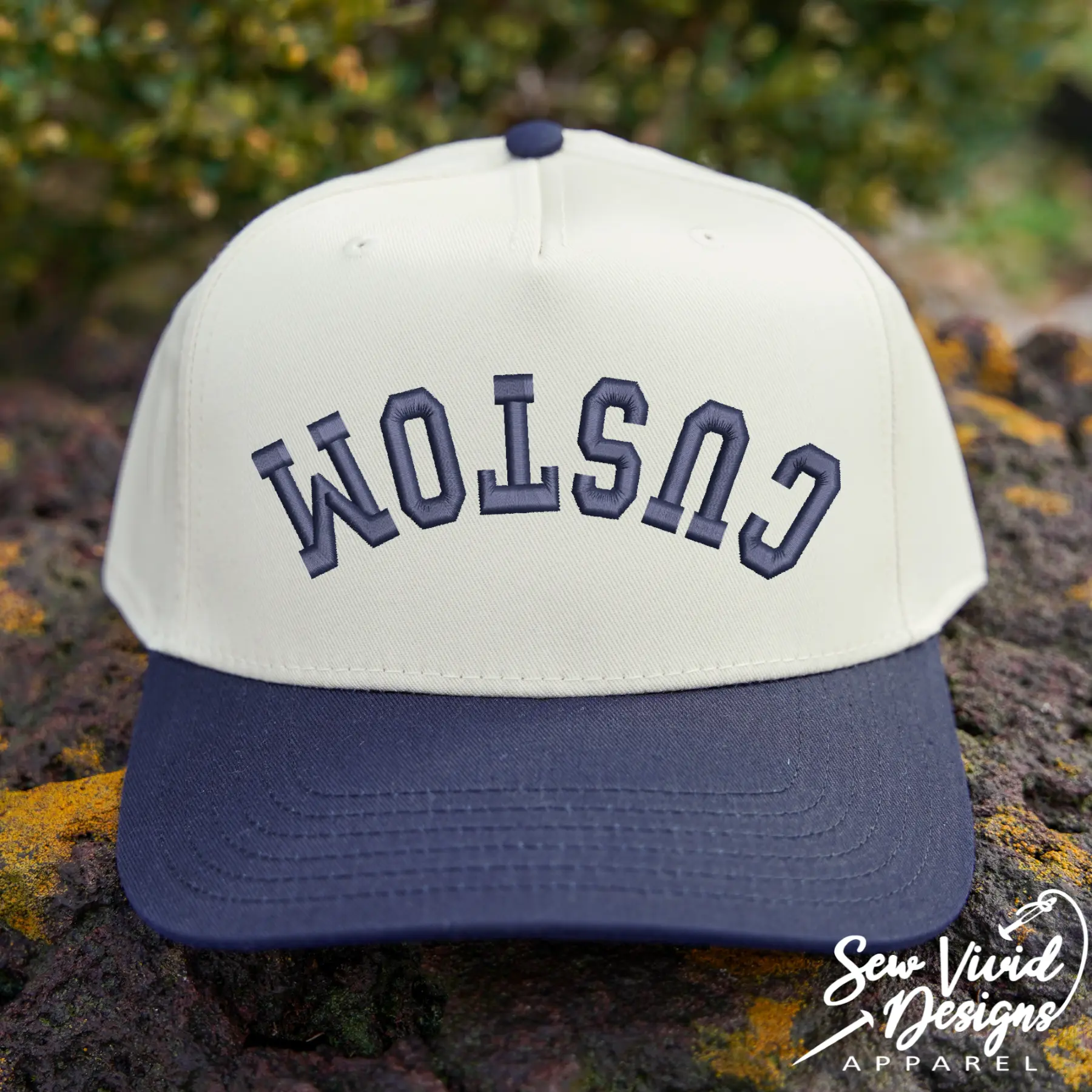 Custom Upside Down Text Hat | 5 Panel Two Tone Embroidered Trucker Hat | Snapback Trendy Hat | Make Your Own Personalized Hat