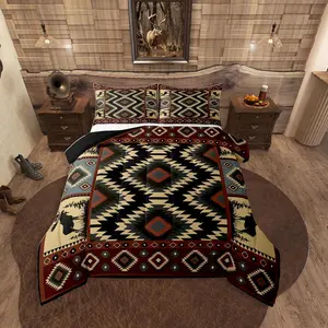 Feelyou King Comforter Set - Rustic Buffalo Southwest Bedding, Country Farmhouse Aztec Design, Tribal Deer Wildlife Hunting Theme Western Duvet Insert for Teens