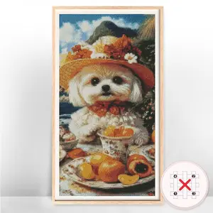 Cute Dog Pattern Cross Stitch Kit without Frame, 1 Set Cartoon Animals Printed Canvas Embroidery Art Crafts Kit with Tools, DIY Wall Art Decor for Home