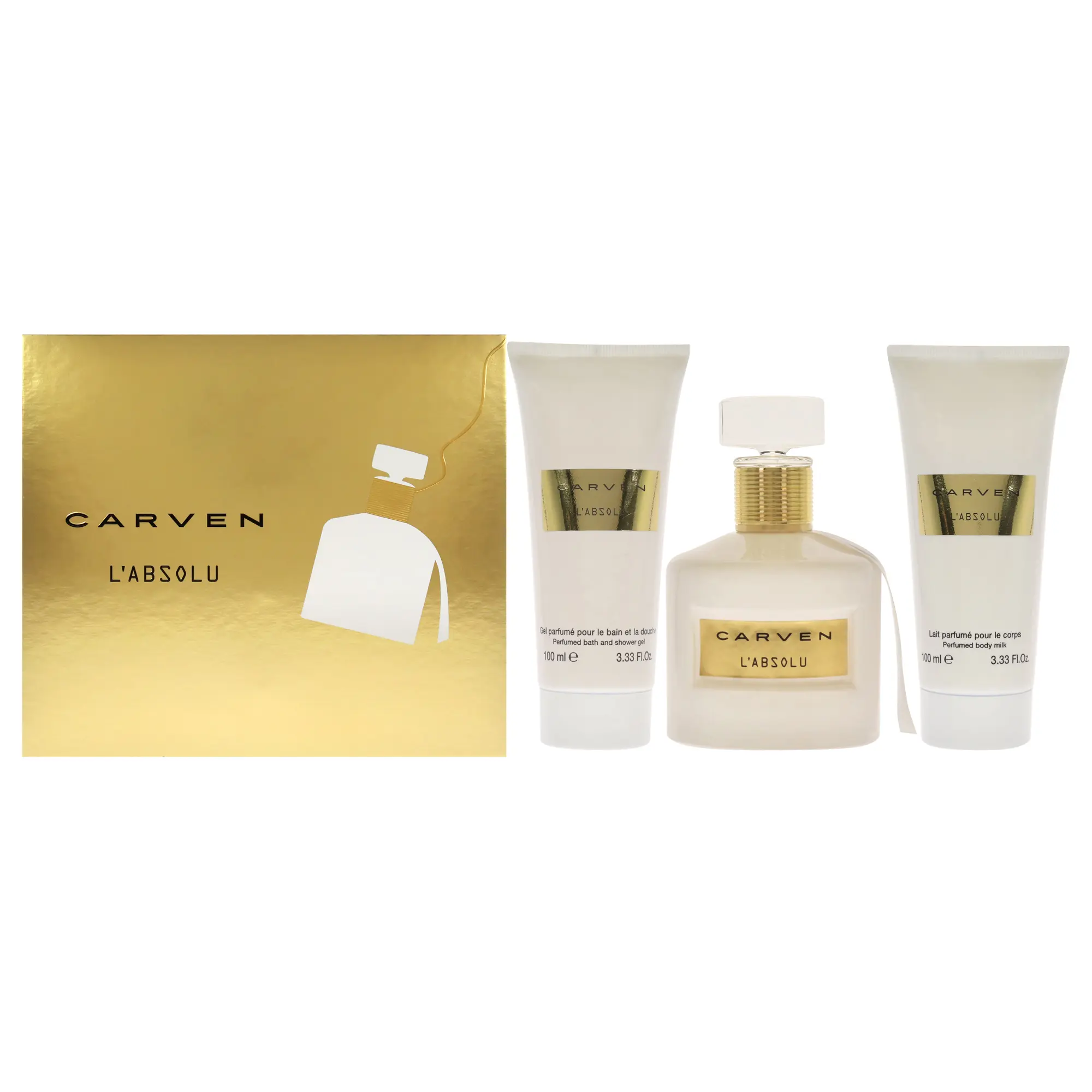 LAbsolu by Carven for Women - 3 Pc Gift Set 3.33oz EDP Spray, 3.33oz Perfumed Body Milk, 3.33oz Perfu