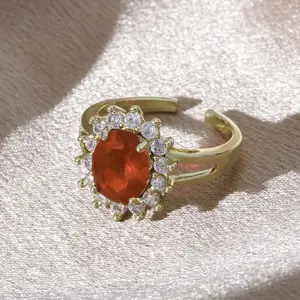 Oval Red Crystal Sunburst Ring | Viral Simulated Ruby Statement Ring | Y2K Party Wear for Women | Luxury Red Crystal Statement Ring | Timeless Evening Wear Jewelry