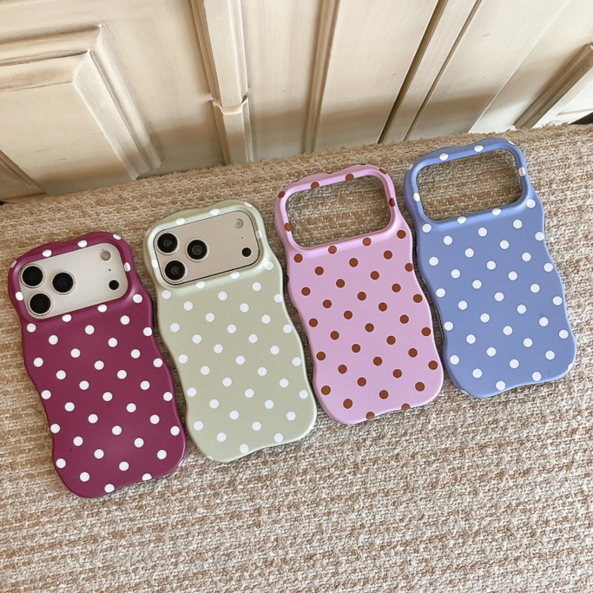 LUMN Studio Women's Minimalist Korean Aesthetic Decorative Smartphone Protector - Polka Dot Wavy Edge 2-in-1 Glossy Film Phone Case, Anti-Crash Shockproof Protection, iPhone 12-17 & 17 Pro Max Compatible Back to School Accessory, Accessories, Casing