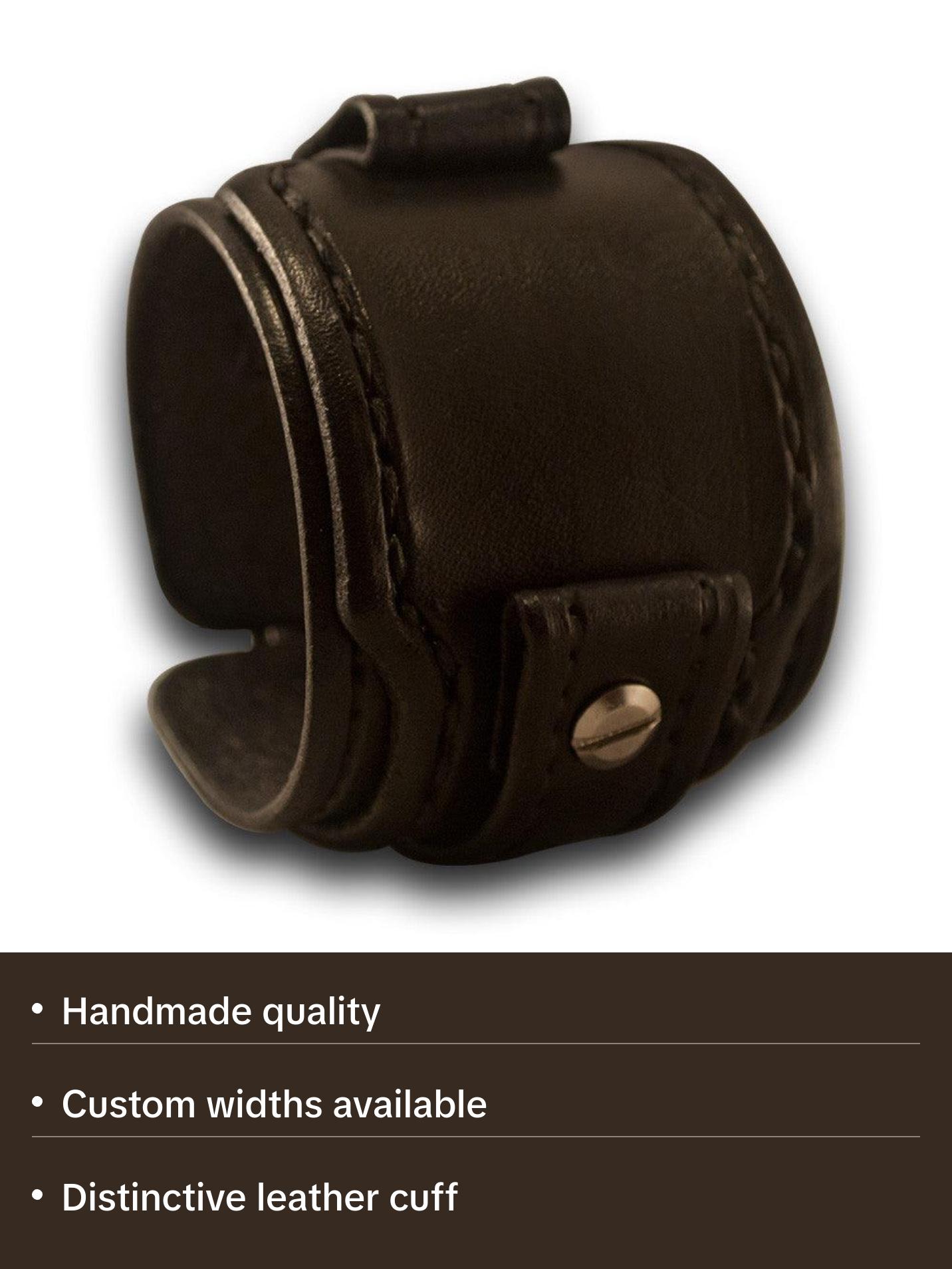 Black Layered Wide Leather Cuff Watch Band