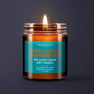 Smells Like A Dolphins Win | Miami Lucky Game Day Candle | Soy Wax Candle | Dolphins Fan Gift | Dolphins Sport Themed Candle