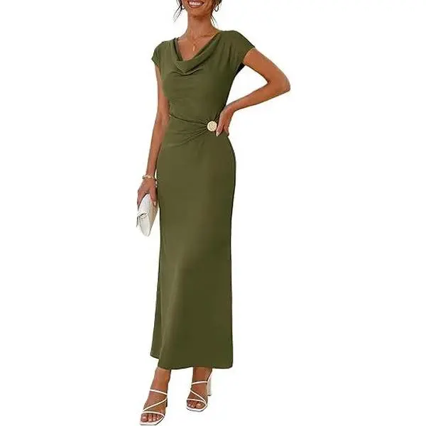 MEROKEETY Women's 2026 Summer Elegant Bodycon Maxi Dress Cowl Neck Cocktail Wedding Guest Formal Long Dresses
