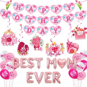 Happy Mothers Day Decorations, Mothers Day Party Decorations Includes Pre Strung Happy Mothers Day Banner Hanging Swirls Balloon for Mothers Grandmothers Mother's Day Party Decor Supplies